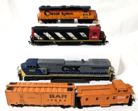 HO Scale Model Trains: 3 Locomotive Engines, 1 Train Car & 1 Caboose.