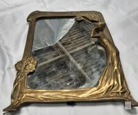 Art Nouveau-Early 20th Century Gold-Tone Figural Mirror with Floral Frame- Heavy