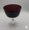 Ruby Red Glass Compote Pedestal Bowl, 5.25" Tall, Clear Knop Stem