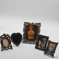 Set of 5 Vintage Miniature Pewter-Style Metal Photo Frames, Taiwan, Assorted Designs, 2-3.5" Sizes
