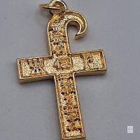 Gold-Tone Ankh Cross Pendant with Inscriptions, 1.25" x 0.75", Marked "R" and Encircled "C"