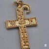Gold-Tone Ankh Cross Pendant with Inscriptions, 1.25" x 0.75", Marked "R" and Encircled "C"