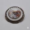 Antique Hand-Painted Porcelain Portrait Brooch with Filigree Frame, 2-inch Diameter - 2