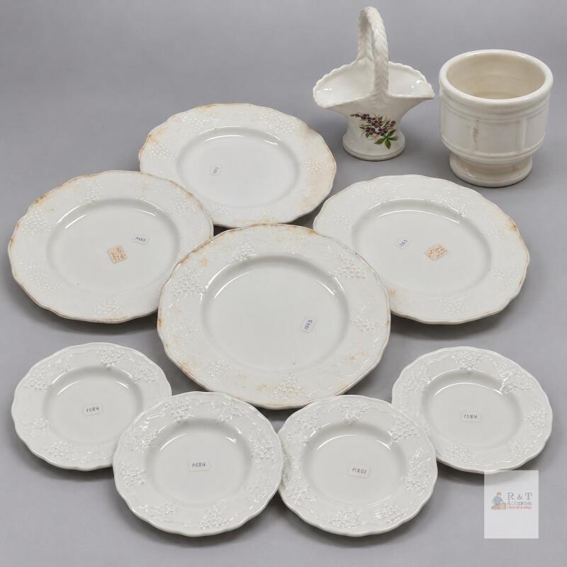 Grape-Pattern Plates, Floral Basket & Barrel Pot- no obvious chips or cracks in need of cleaning