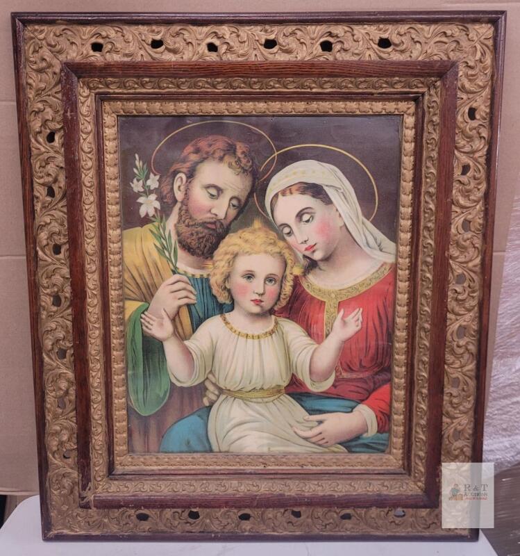 Vintage " Holy Family " Framed Print , Measures 26"&times;30"