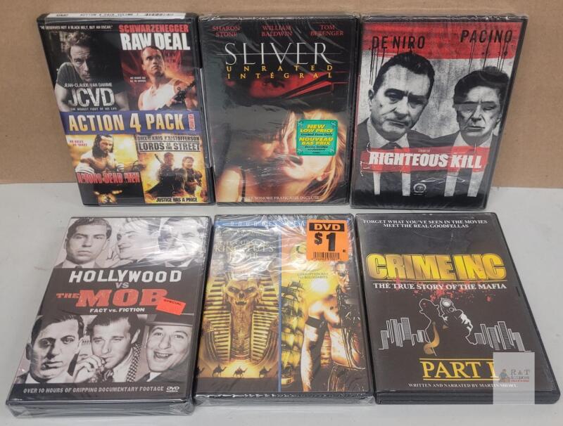 Lot of 6 Action/Crime DVD Sets, Sealed &ndash; Righteous Kill, Action 4 Pack, Hollywood vs The Mob