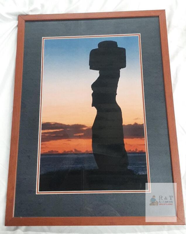 Framed Moai Silhouette Photograph, Easter Island, 23x17", Gallery Framed, Trader Art Label