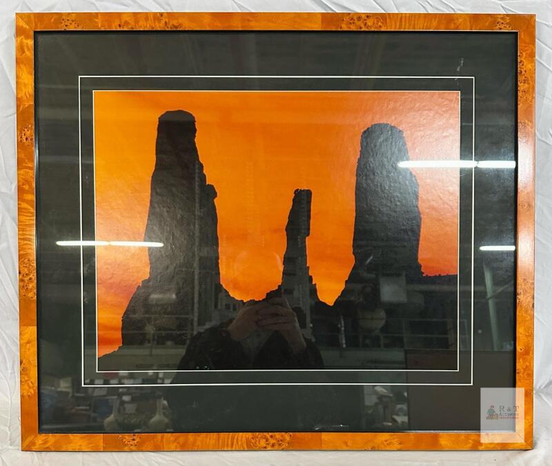 Framed Landscape Photograph &ndash; Monument Valley Sunset, Black Mat, Burl Wood Frame,27.5&rdquo; x 23.5&rdquo;