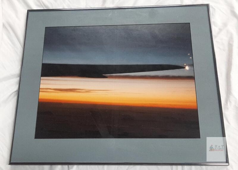 Framed Airplane Wing Sunset Photograph, Black Metal Frame, 28.5&rdquo; x 38.5&rdquo;, The Framing Experience