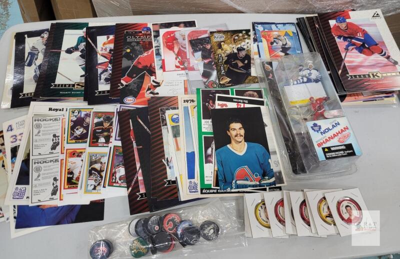 NHL Hockey Oversize Trading Cards , NHL Stickers , Caps , Mini Pucks & Mini Action Figures