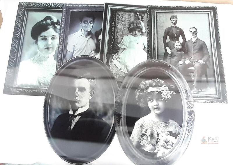 6-Piece Lenticular Haunted Family Portrait Set &ndash; 8x10 & 7x9 Inch Optical Illusion Halloween Decor