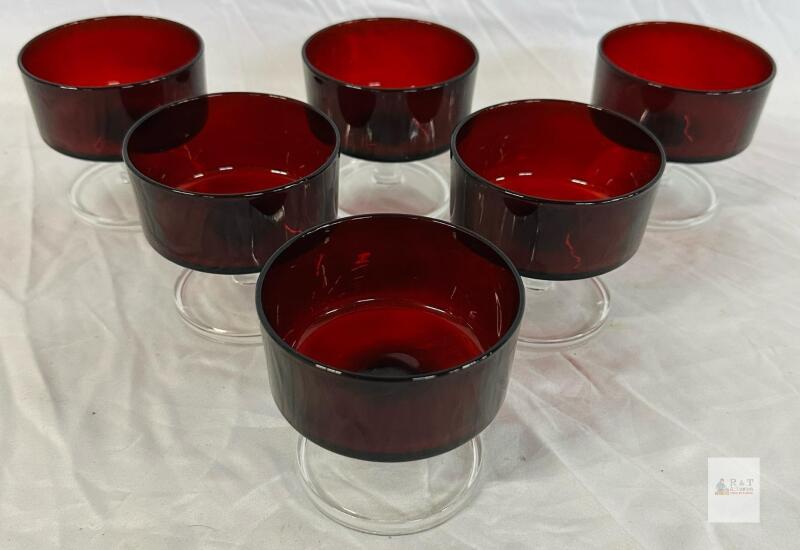 Vintage Luminarc Cavalier Ruby Red Glass Dessert Cups, Set of 6, 1970s French Glassware