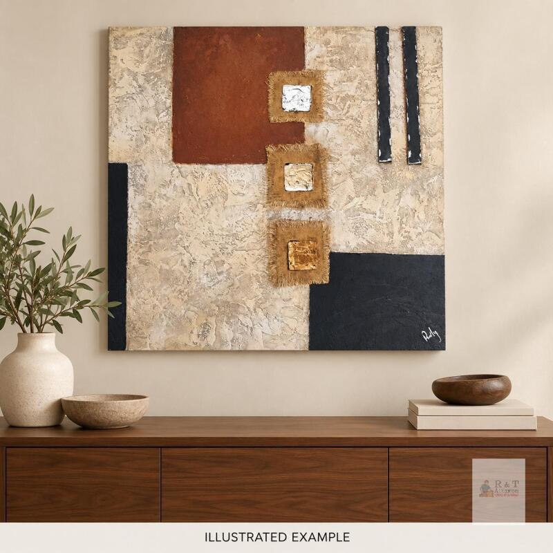 Large Signed Abstract Textured Modern Wall Art on Canvas, Mixed Media, COA, Ruly