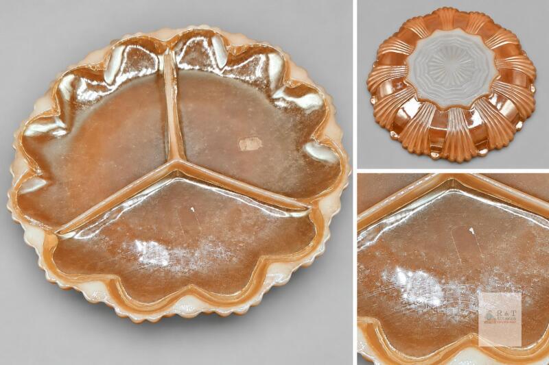 Peach-Gold Iridescent Three-Section Scalloped Serving Dish