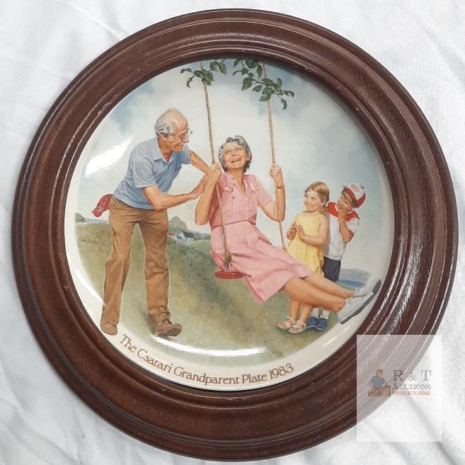 Edwin M. Knowles The Swinger Collector Plate, Csatari Grandparent Series 1983, Fine China, Framed