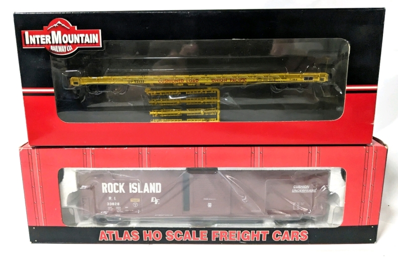 HO Scale InterMountain #52532 60' Wood Deck Flat Car Union Pacific & Atlas ACF 60' Auto Parts Car Rock Island #33826