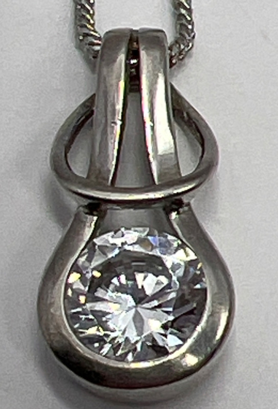 Modernist 925 Sterling faceted CZ Pendanr on chain