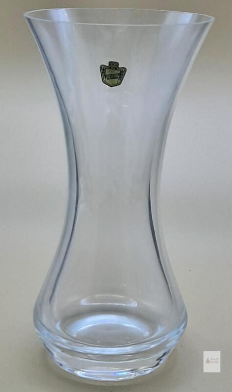 BELFOR Crystal Glass Vase, 10.5" Tall, 1970s Czechoslovakia, Clear Flared Design
