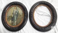 Antique Victorian Oval Wood Picture Frames, Gesso Floral Accent, "Blue Boy" Print, Pair