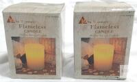 Tri W Imports Flameless Candle 3"x4" Ribbed Real Wax Ivory, Battery Operated, 2-Pack, with Batteries