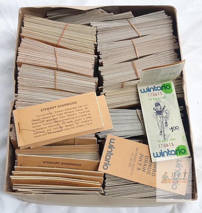 Bulk Lot of 1981+ Wintario Lottery Tickets, Bonus & Jumbo Draws, Stewart Sherwood Art,