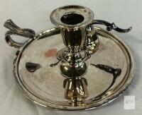 Vintage Primrose Plate Chamberstick Candle Holder with Snuffer, EP Copper, B.M. Mounts