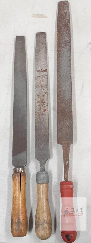 J.B. Reid Flat Hand Files (Italy, Set of 3, 14" & 12", Wood & Plastic Handles, Bastard Cut)