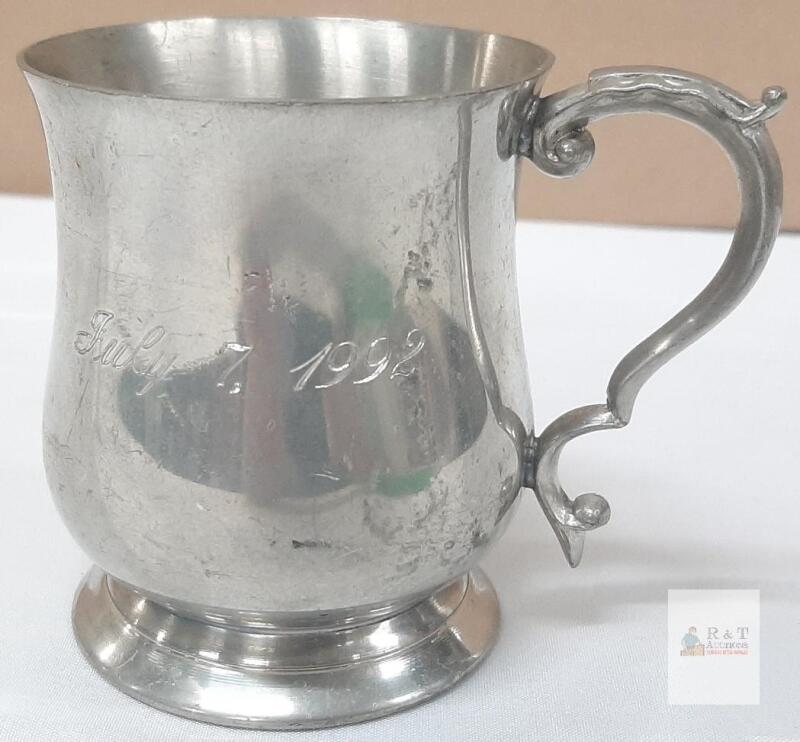 Kent Craft Pewter Baby Cup, Sheffield England, Engraved, July 7 1992, Amanda A Belanger
