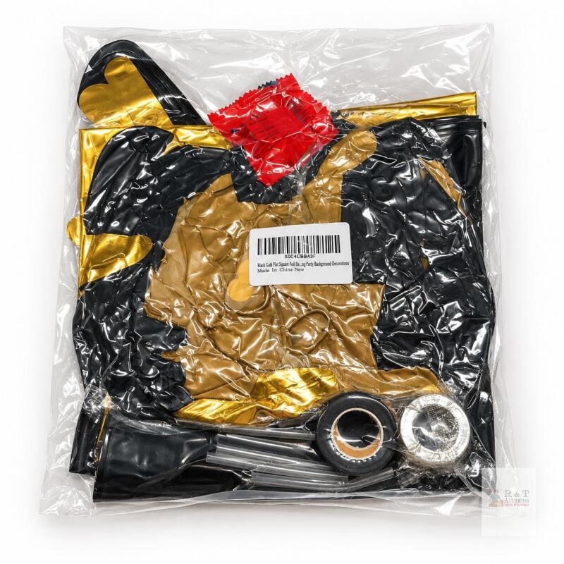 Black Gold Foil Balloon Party Decoration Kit with Balloons, Tape, Ribbon, Backdrop Set, X0C4CBBA3F