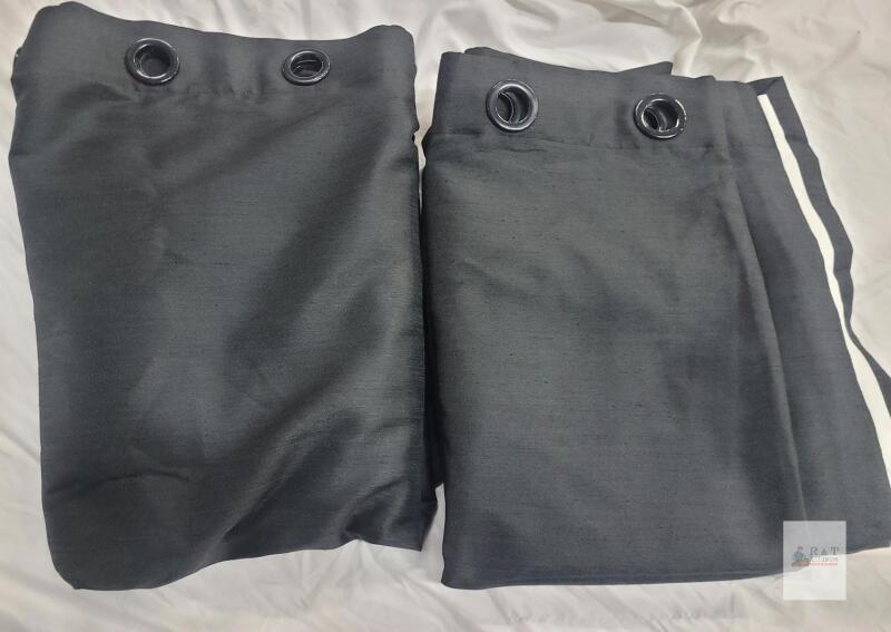 Pair Black & White Black-Out Curtains . Measures 100"W&times;84L"