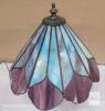 Tiffany-Style Stained Glass Table Lamp, 17" Tall, Pull Chain, Purple Blue Floral Shade, Metal Base - 3