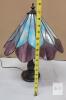 Tiffany-Style Stained Glass Table Lamp, 17" Tall, Pull Chain, Purple Blue Floral Shade, Metal Base - 4