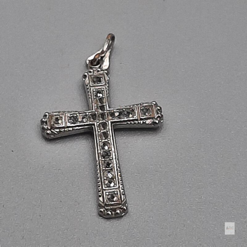 Vintage Czechoslovakia Silver Marcasite Cross Pendant, Art Deco, 1.5" x 1"