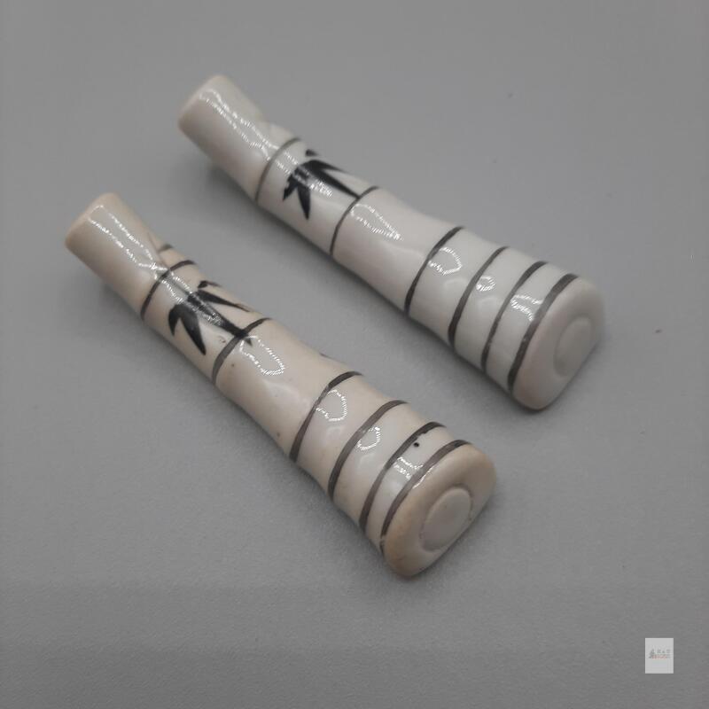 Bamboo Design Porcelain Chopstick Rests, Hand-Painted, Made in China, Set of 2, 3.35" Length