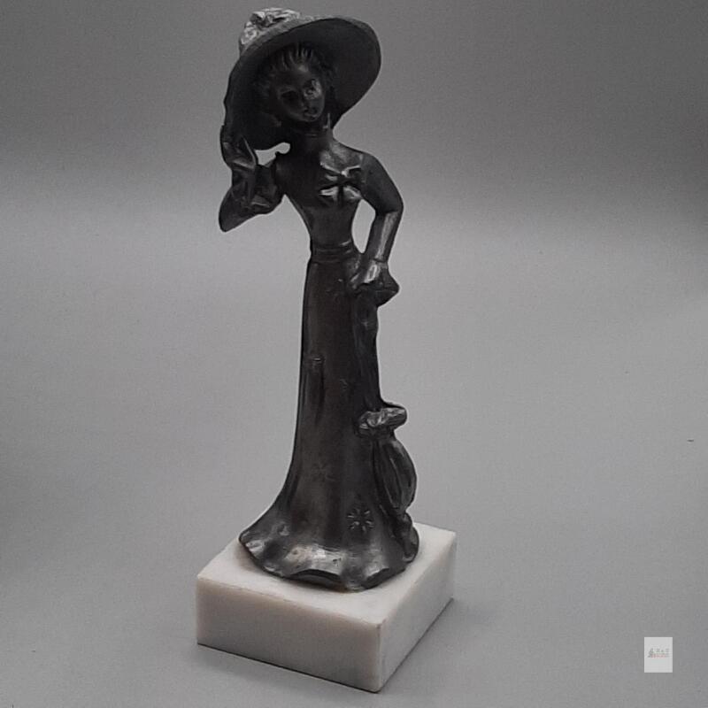Vintage Female Figurine Sculpture on Marble Base, 6.25" Tall