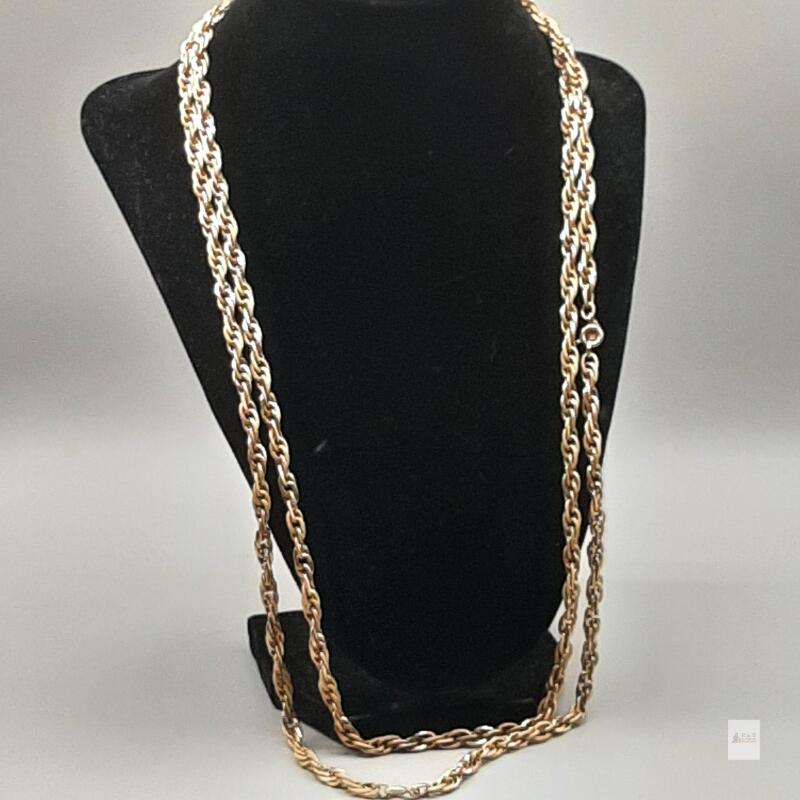 Gold Tone Rope Chain Necklace, Approx. 30" Length, Spring Ring Clasp, Textured Links, 3mm Width