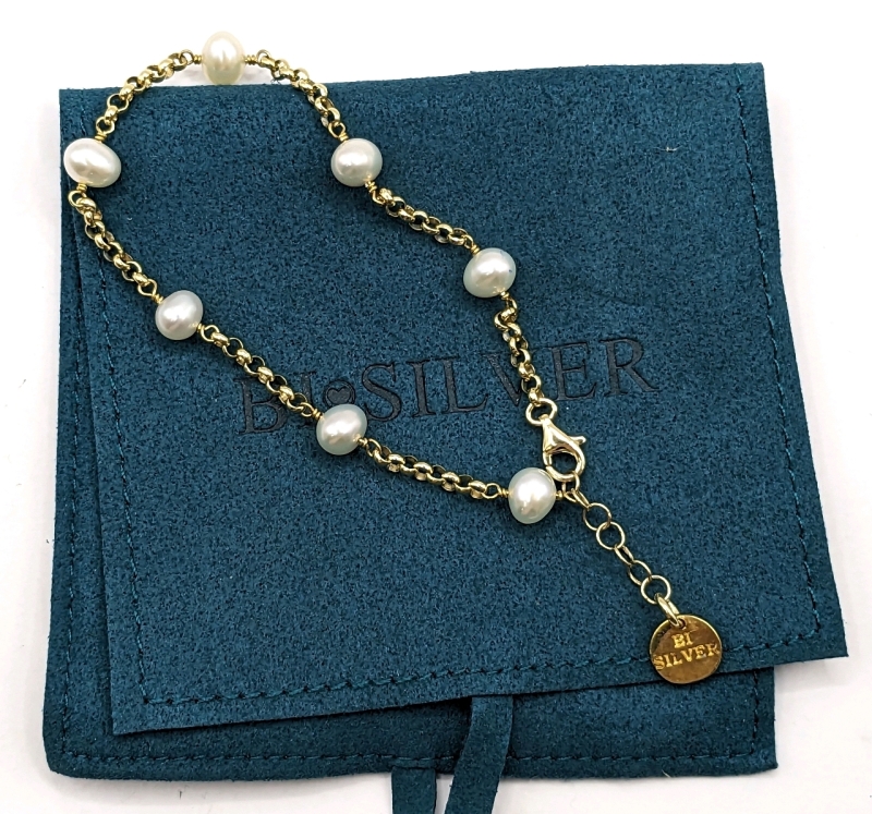 New BI SILVER Freshwater Pearl Bracelet 925 Silver