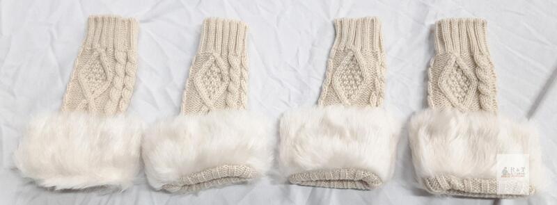 NEW CABODYALS COHT-PW0001-15G Fingerless Knit Gloves 2 Pairs Faux Fur Cuff White