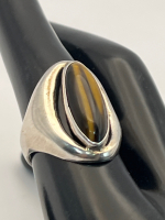 925 Sterling signed Elongated Tiger Eye Marquise Ring