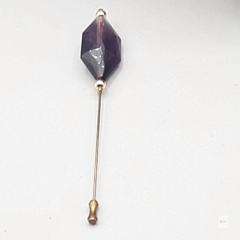 Antique Gold-Tone Stick Pin with Faceted Amethyst, Circa 1900-1910