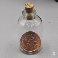 1969 Canadian Penny in Impossible Glass Bottle Display, 98% Copper Coin, Collectible Decor
