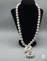 Vintage Japan Faux Pearl Necklace 32" Rope, Knotted, 10mm Beads, Silvertone Clasp