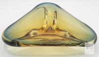 Murano-Style Hand-Blown Art Glass Bowl, Yellow-Green Triangular Centerpiece