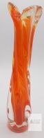 Hand-Blown Orange Art Glass Vase with Fluted Design, Mid-Century Modern Style
