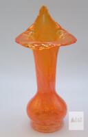 Hand-Blown Art Glass Vase, 8" Tall, Orange Marbled Pattern, Ruffled Rim
