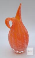 Vintage Murano-Style Hand-Blown Art Glass Pitcher, Orange with White Swirls,