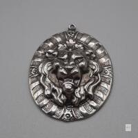 Vintage Lion Head Pendant, Pewter Silver-Tone, 1960s-1970s