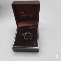 Dynasty Adjustable Rose Flower Ring, Antiqued Black Copper Finish, Original Box, Petico Toronto- Aged Patina