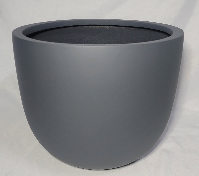 New 15" Diameter Lightweight Medium Fiberglass Bowl Planter , Grey - New