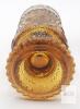 Amber Pressed Glass Salt & Pepper Shaker Set, Footed Base, Metal Lids, Starburst Pattern - 3